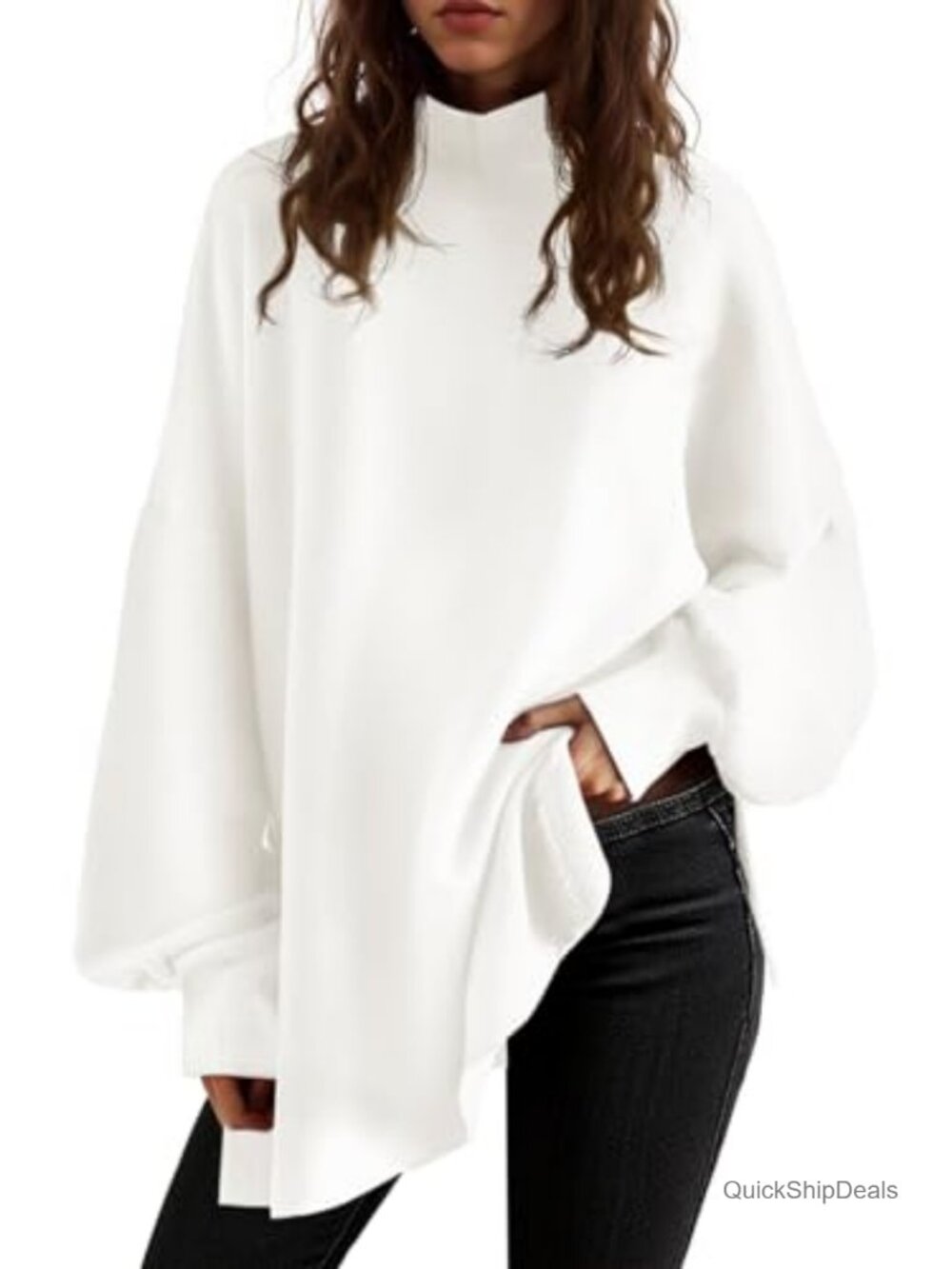 Women's Oversized Turtleneck Sweater Batwing Knit Tunic Pullover Long Sleeve